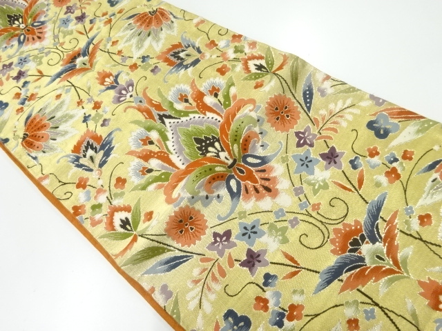 アンティーク　花更紗模様織出し袋帯（着用可）